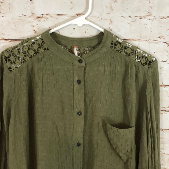 Free People The Best Blouse green crochet button - Picture 5 of 7